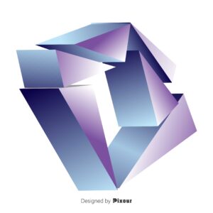 Geometric 3D abstract shape vector in purple and blue tones